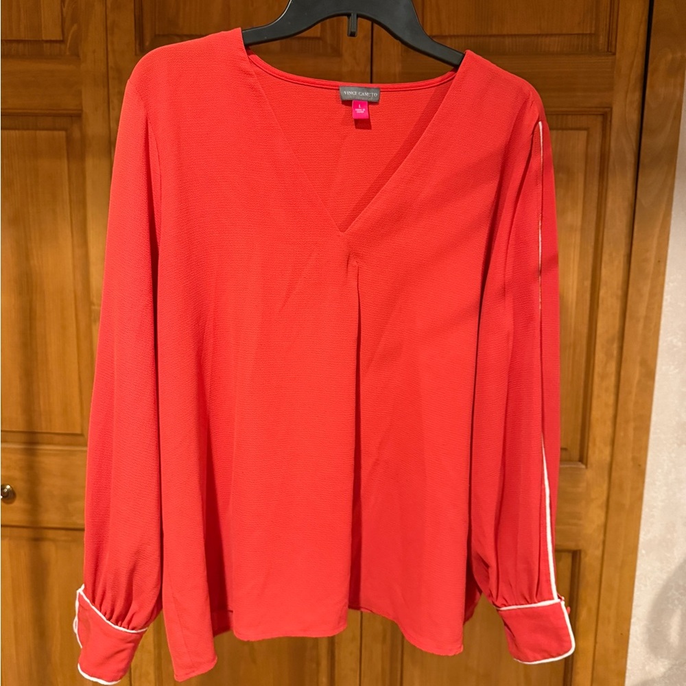 Vince Camuto Bright Red Long-Sleeve Top with White Piping